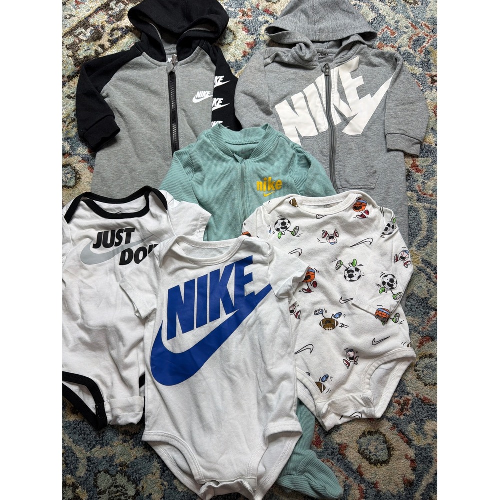Nike Romper Bodysuit Bundle Boys 6M 9M Gray White Teal Sporty Athleisure GUC